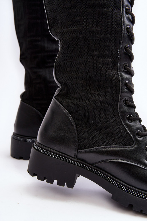 dámske šnurovacie členkové čižmy s elastickým zvrškom čiernej farby Virxinia dámske šnurovacie členkové čižmy s elastickým zvrškom čiernej farby Virxinia