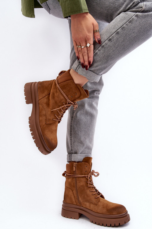 Dámske čižmy s masívnou podrážkou v hnedej farbe Narelona Dámske čižmy s masívnou podrážkou v hnedej farbe Narelona