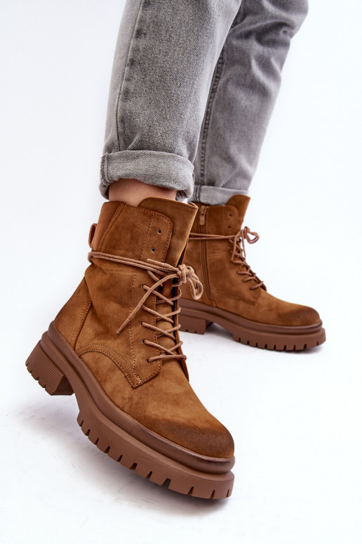 Dámske čižmy s masívnou podrážkou v hnedej farbe Narelona Dámske čižmy s masívnou podrážkou v hnedej farbe Narelona