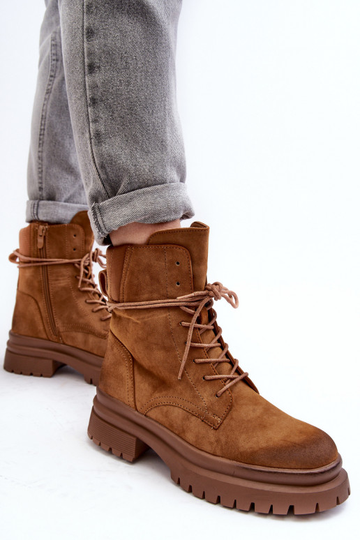 Dámske čižmy s masívnou podrážkou v hnedej farbe Narelona Dámske čižmy s masívnou podrážkou v hnedej farbe Narelona