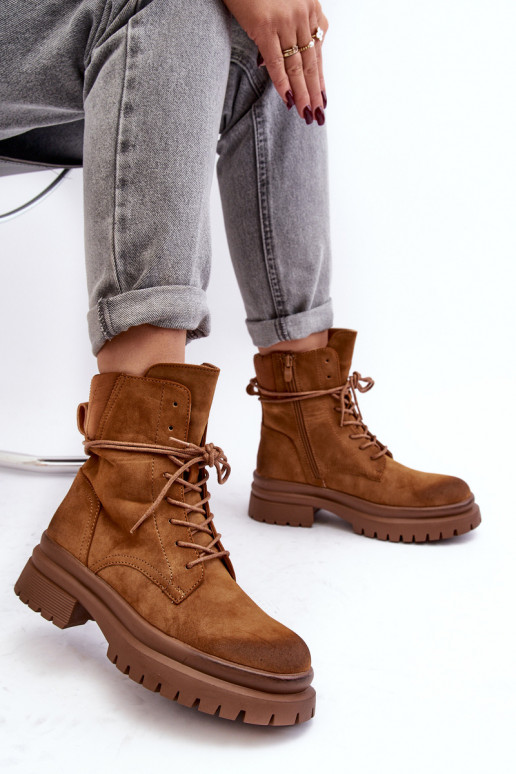 Dámske čižmy s masívnou podrážkou v hnedej farbe Narelona Dámske čižmy s masívnou podrážkou v hnedej farbe Narelona