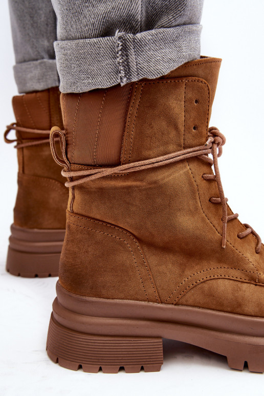 Dámske čižmy s masívnou podrážkou v hnedej farbe Narelona Dámske čižmy s masívnou podrážkou v hnedej farbe Narelona