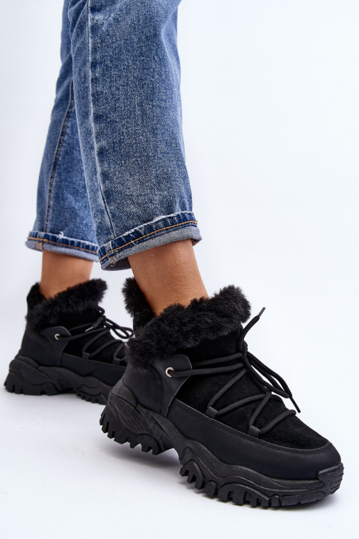 Dámske čižmy s kožušinkou v čiernej farbe Cresandi