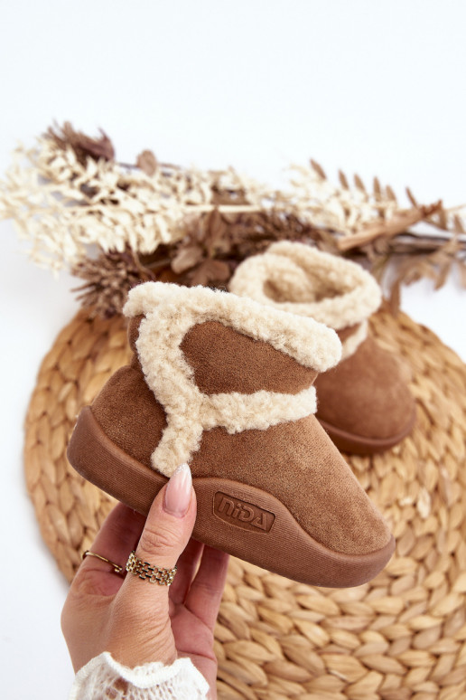 Detské snehule s nalepovacím zapínaním v hnedej farbe Unitia Detské snehule s nalepovacím zapínaním v hnedej farbe Unitia