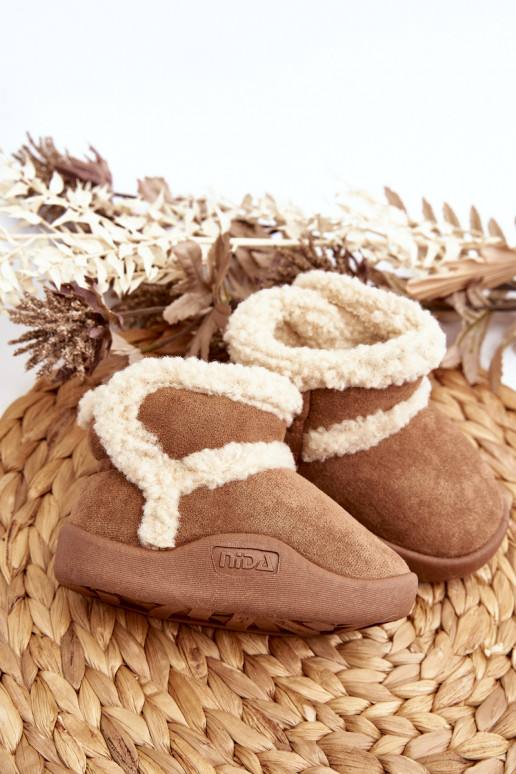 Detské snehule s nalepovacím zapínaním v hnedej farbe Unitia Detské snehule s nalepovacím zapínaním v hnedej farbe Unitia