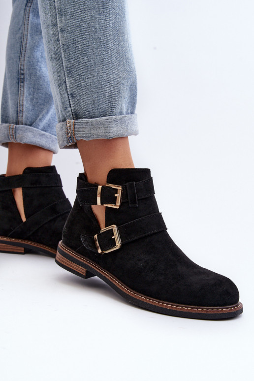 Čižmy na širokých podpätkoch s pruhmi v čiernej farbe Melviana