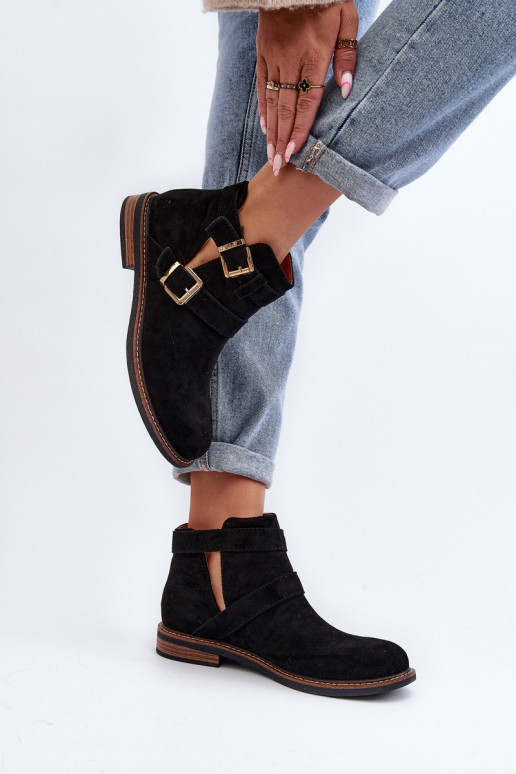 Čižmy na širokých podpätkoch s pruhmi v čiernej farbe Melviana