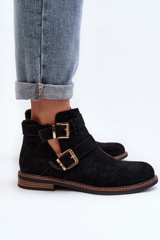 Čižmy na širokých podpätkoch s pruhmi v čiernej farbe Melviana