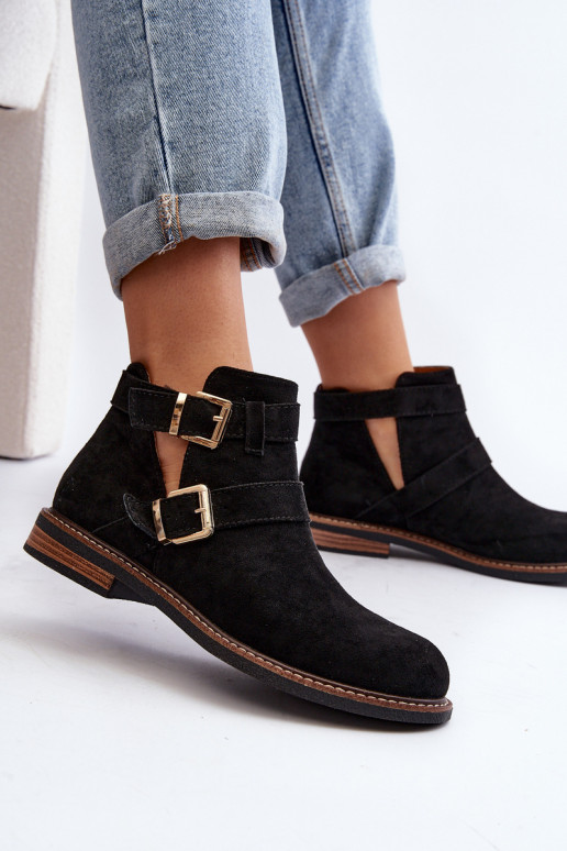 Čižmy na širokých podpätkoch s pruhmi v čiernej farbe Melviana