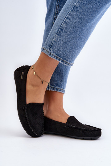 s prelamovanými prvkami Mokasíny čiernej farby Rasirna
