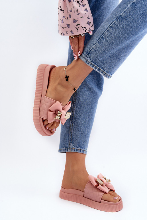 Dámske papuče s mašľou a medveďom, Rožinė Katterina