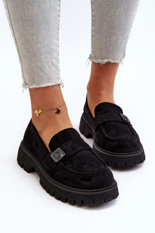 dámske mokasíny na ramienka čiernej farby Flanila