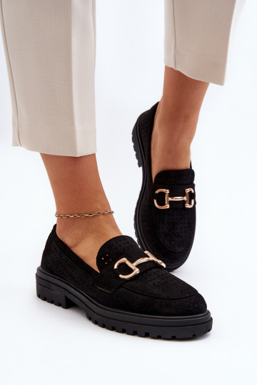 dámske prelamované mokasíny s ornamentami v čiernej farbe Talesse