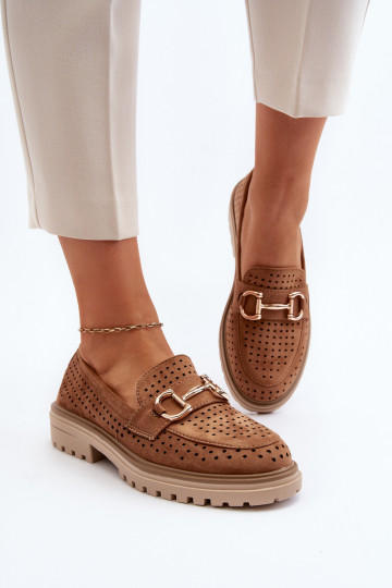 Dámske prelamované mokasíny s ornamentami v hnedej farbe Talesse