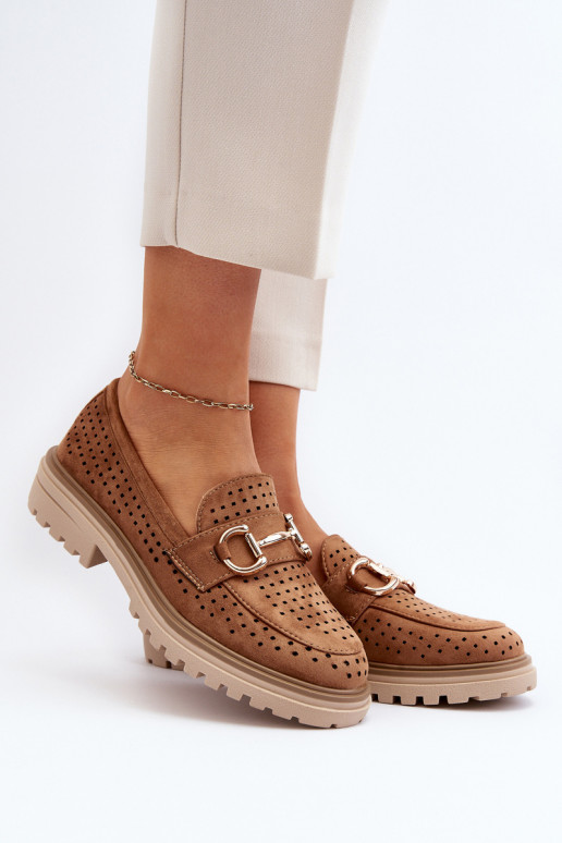 Dámske prelamované mokasíny s ornamentami v hnedej farbe Talesse