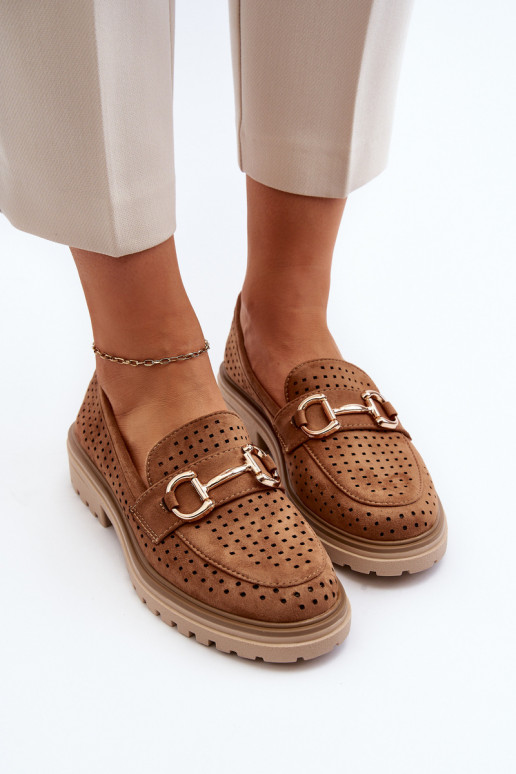 Dámske prelamované mokasíny s ornamentami v hnedej farbe Talesse