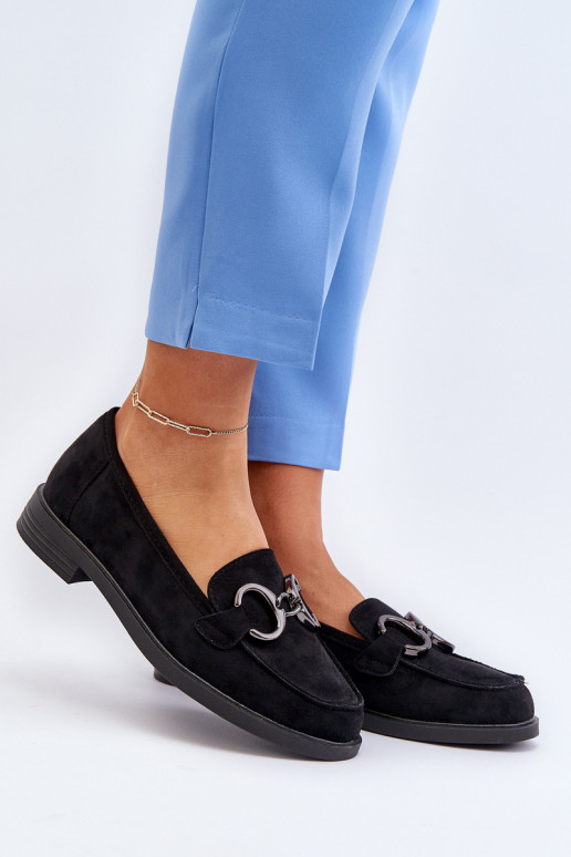 Elegantné semišové mokasíny s ornamentami v čiernej farbe Echonesa