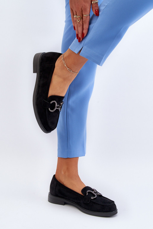 Elegantné semišové mokasíny s ornamentami v čiernej farbe Echonesa