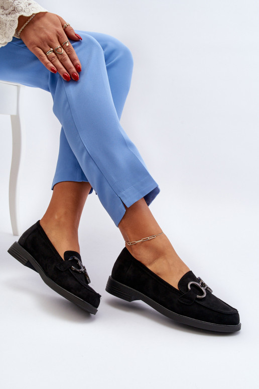 Elegantné semišové mokasíny s ornamentami v čiernej farbe Echonesa