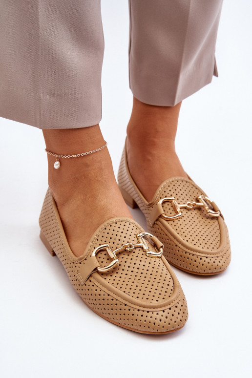 dámske mokasíny na širokých podpätkoch s ornamentami v hnedej farbe Iluvana