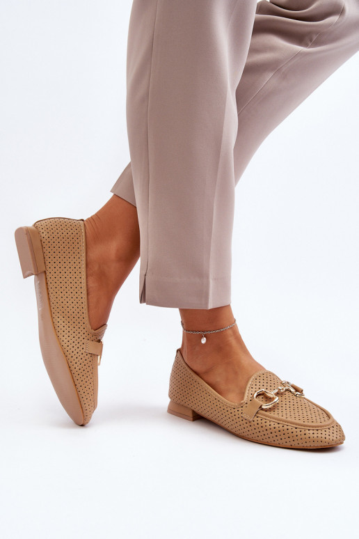 dámske mokasíny na širokých podpätkoch s ornamentami v hnedej farbe Iluvana