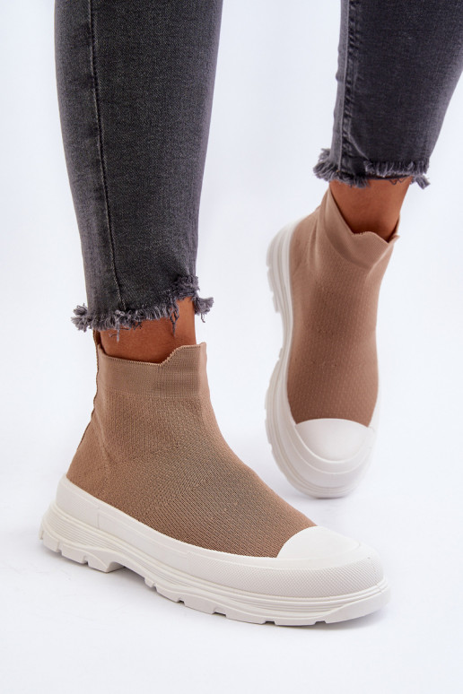 Dámske hnedé členkové čižmy Ilanae so stielkou ponožkového typu