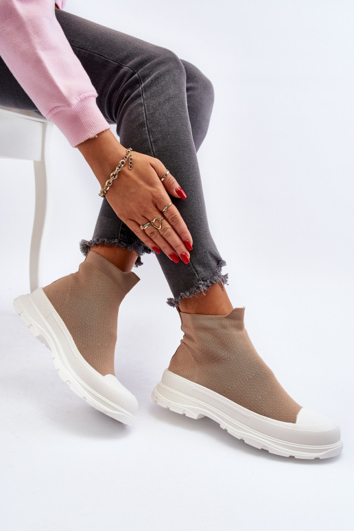 Dámske hnedé členkové čižmy Ilanae so stielkou ponožkového typu