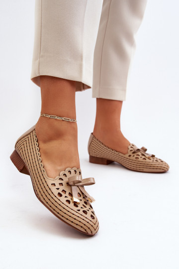 Prelamované balerínky so stuhami béžové Nestabilné