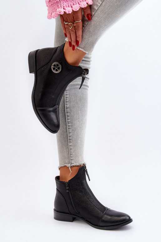 Čižmy na širokých podpätkoch so zipsom v čiernej farbe Loratie Čižmy na širokých podpätkoch so zipsom v čiernej farbe Loratie