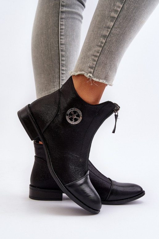 Čižmy na širokých podpätkoch so zipsom v čiernej farbe Loratie Čižmy na širokých podpätkoch so zipsom v čiernej farbe Loratie