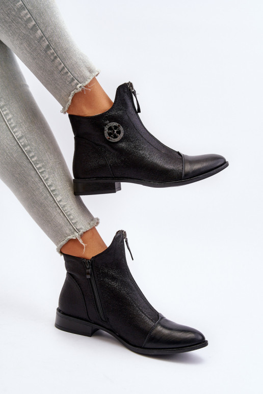 Čižmy na širokých podpätkoch so zipsom v čiernej farbe Loratie Čižmy na širokých podpätkoch so zipsom v čiernej farbe Loratie