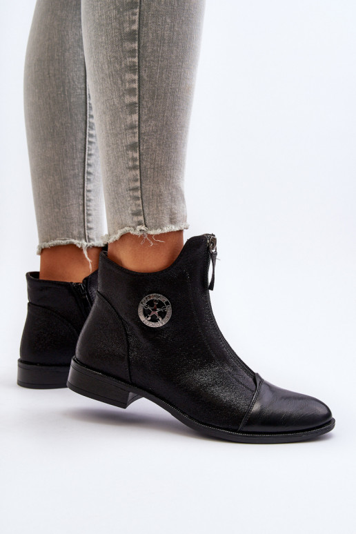 Čižmy na širokých podpätkoch so zipsom v čiernej farbe Loratie Čižmy na širokých podpätkoch so zipsom v čiernej farbe Loratie