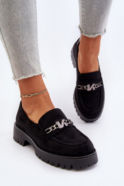 Semišové mokasíny s ornamentami v čiernej farbe Loraleima