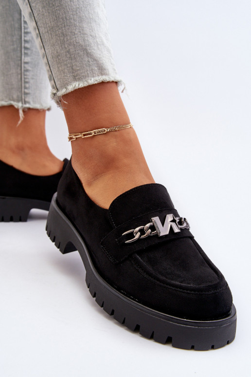 Semišové mokasíny s ornamentami v čiernej farbe Loraleima