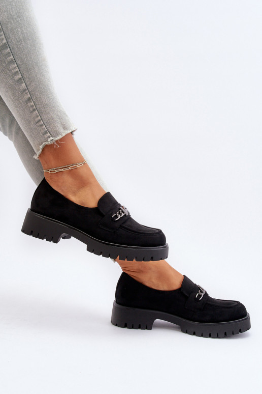 Semišové mokasíny s ornamentami v čiernej farbe Loraleima