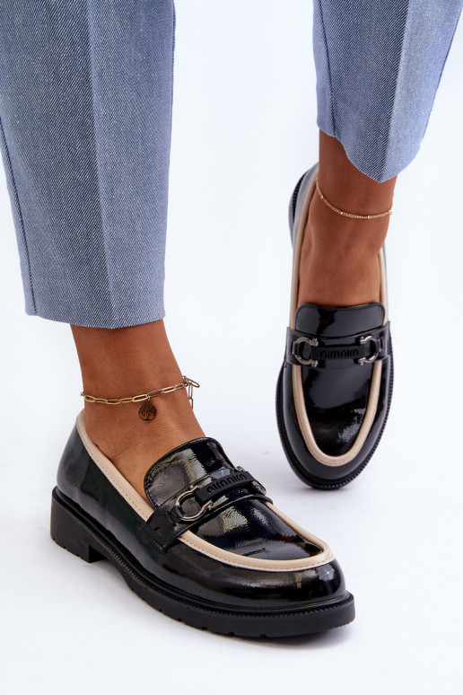 Dámske lakované topánky Moccasins S.Barski HY336A čiernej farby Dámske lakované topánky Moccasins S.Barski HY336A čiernej farby