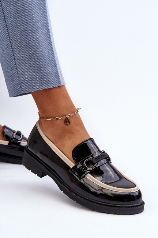 Dámske lakované topánky Moccasins S.Barski HY336A čiernej farby Dámske lakované topánky Moccasins S.Barski HY336A čiernej farby