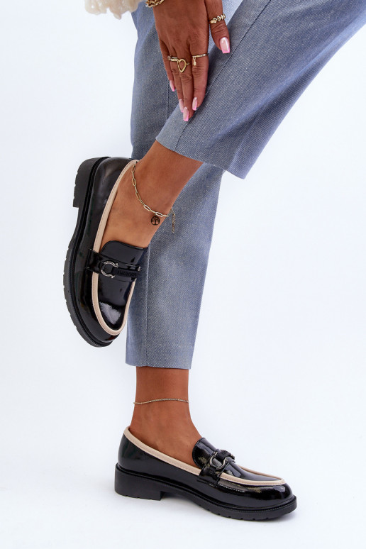 Dámske lakované topánky Moccasins S.Barski HY336A čiernej farby Dámske lakované topánky Moccasins S.Barski HY336A čiernej farby