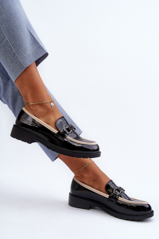 Dámske lakované topánky Moccasins S.Barski HY336A čiernej farby Dámske lakované topánky Moccasins S.Barski HY336A čiernej farby