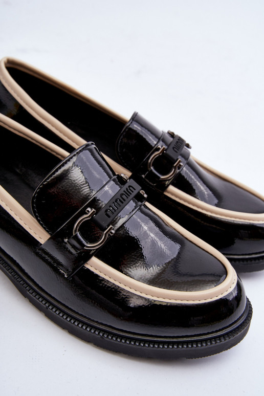 Dámske lakované topánky Moccasins S.Barski HY336A čiernej farby Dámske lakované topánky Moccasins S.Barski HY336A čiernej farby