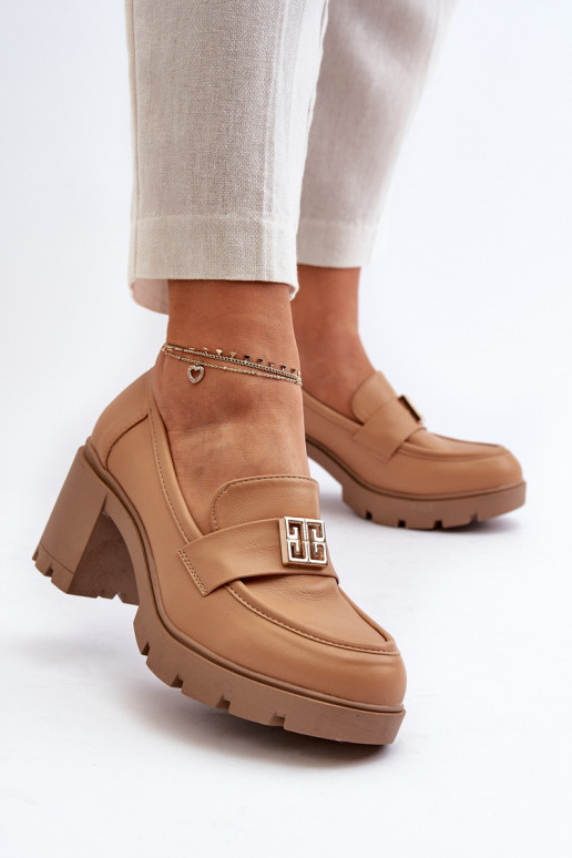 čižmy na širokom podpätku s ornamentami v hnedej farbe Ranunca