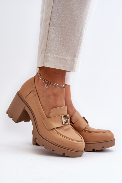 čižmy na širokom podpätku s ornamentami v hnedej farbe Ranunca