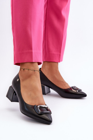 Topánky s podpätkami Klocku s ozdobami Eko čierna farba Sarala