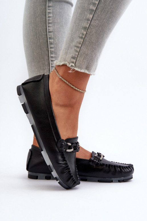 dámske mokasíny s ornamentami v čiernej farbe S.Barski LR339