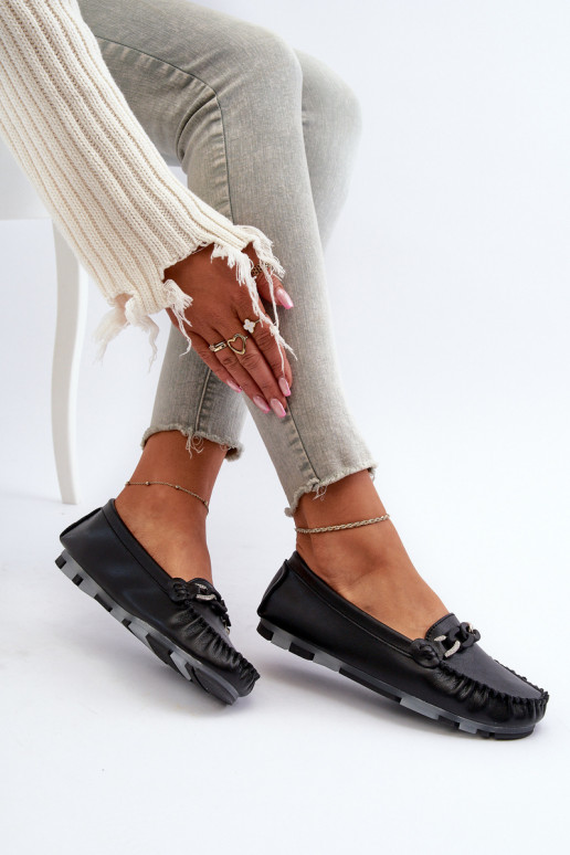 dámske mokasíny s ornamentami v čiernej farbe S.Barski LR339