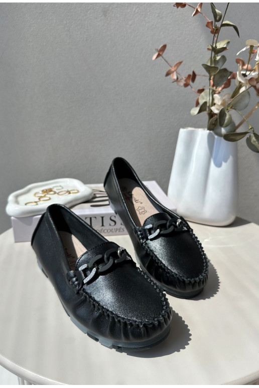 dámske mokasíny s ornamentami v čiernej farbe S.Barski LR339