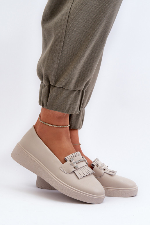 dámske mokasíny s platformou béžová S.Barski LR590