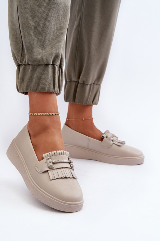 dámske mokasíny s platformou béžová S.Barski LR590