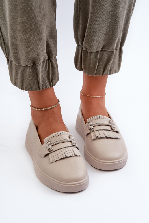dámske mokasíny s platformou béžová S.Barski LR590