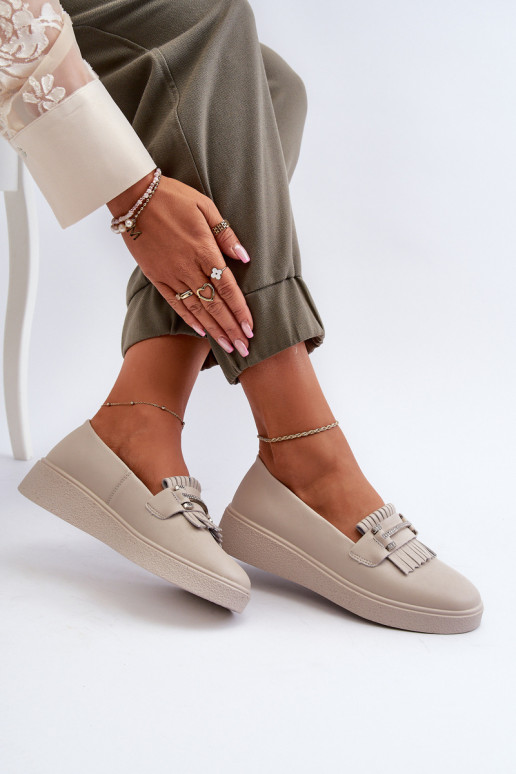 dámske mokasíny s platformou béžová S.Barski LR590